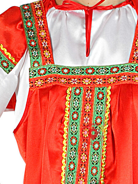 Русский народный костюм "Василиса" женский атласный красный сарафан и блузка